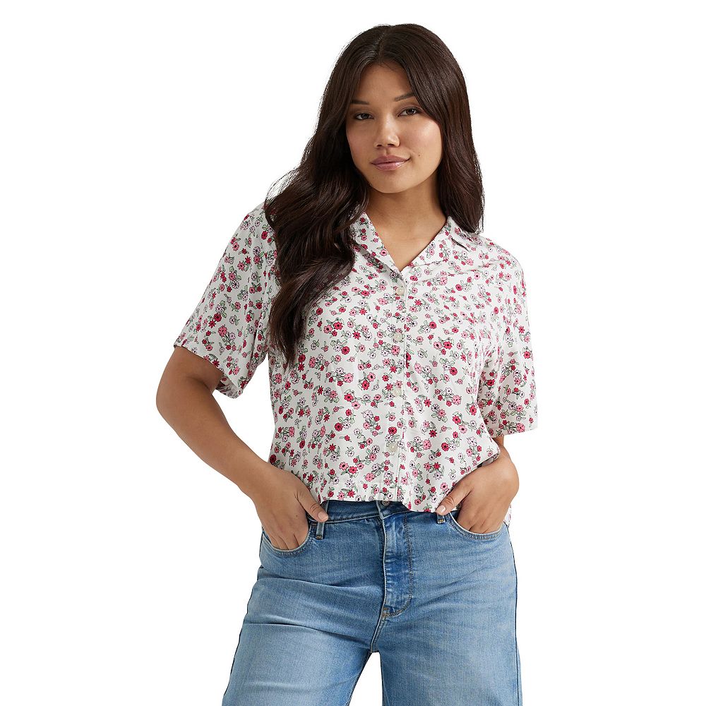 Women's Islander Fronds Blue Camp Shirt