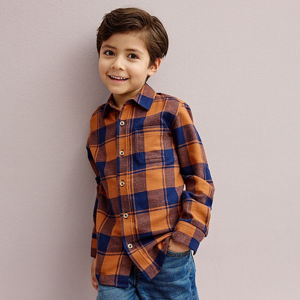 Boys 4-12 Jumping Beans® Flannel Button Down Shirt - Checkered Plaid Brown (4)