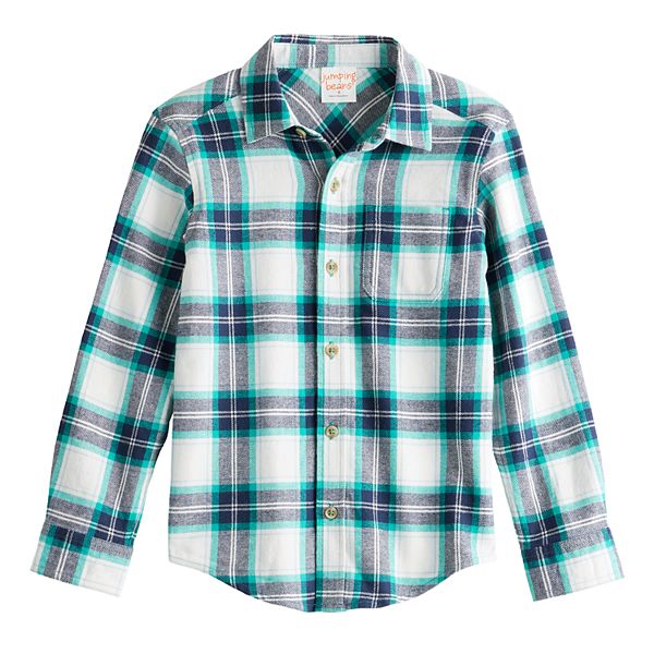 Boys 4-12 Jumping Beans® Flannel Button Down Shirt - Teal Navy (4)