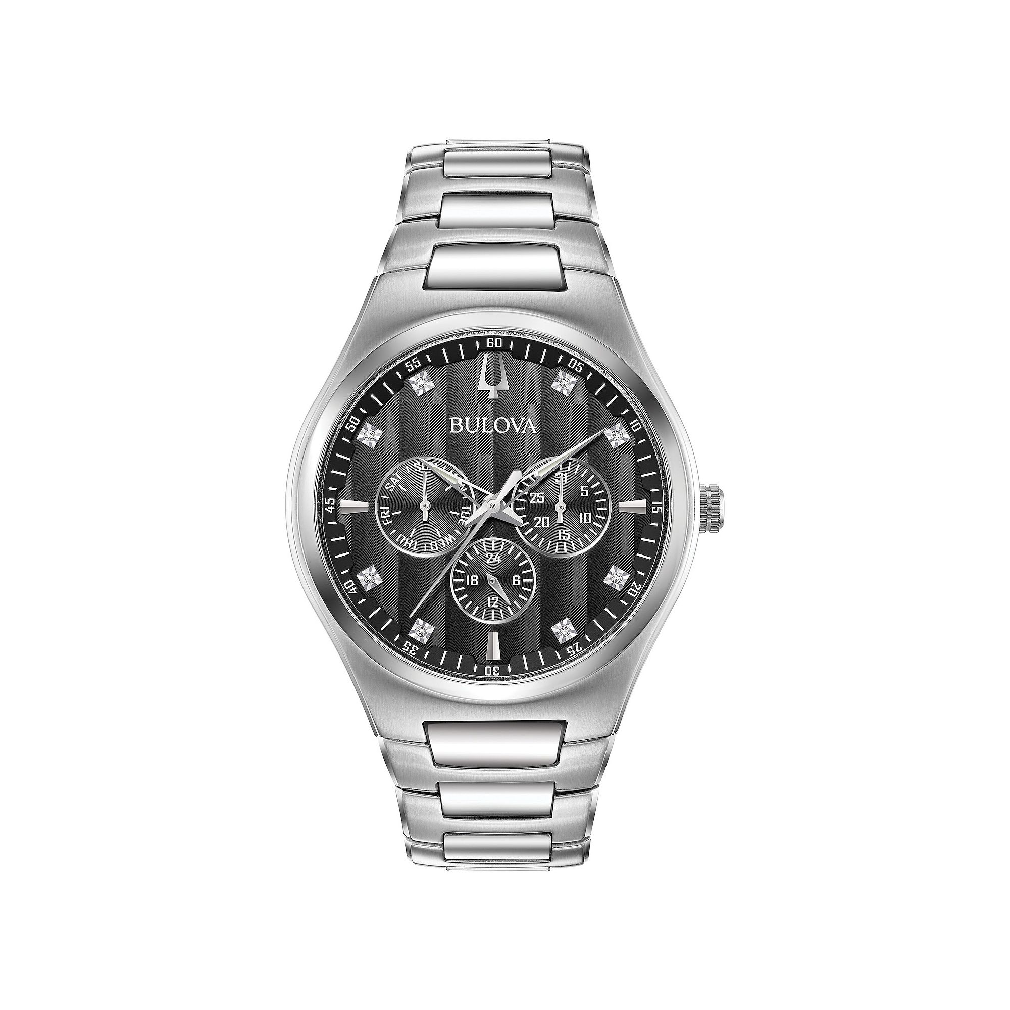 Bulova Mens Classic Stainless Steel Multi-Function Diamond Accent Bracelet