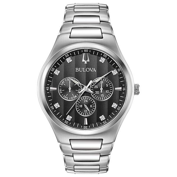 Bulova Men's Classic Stainless Steel Multi-Function Diamond Accent Bracelet Watch - 96D143 - Silver