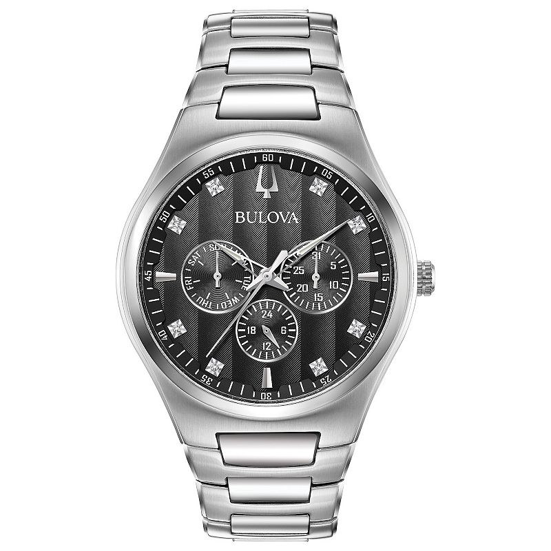 Bulova Men's Classic Stainless Steel Multi-Function Diamond Accent Bracelet Watch - 96D143, Size: 42MM, Silver