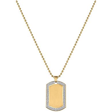 Bulova Men's Gold Tone Stainless Steel Crystal Accent Bracelet Watch & Crystal Accent Dog Tag Necklace Box Set