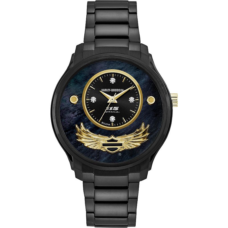 Bulova Women's Harley-Davidson 115th Anniversary Black IP Stainless Steel Diamond Accent Bracelet Watch - 78P101, Size: 38MM