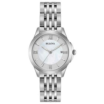 Bulova Women's Classic Stainless Steel Mother Of Pearl Roman Accent Dial Bracelet Watch - 96M151