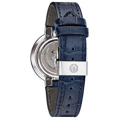 Bulova Women's Rubaiyat Stainless Steel Diamond Accent Blue Leather Strap Watch - 96R237