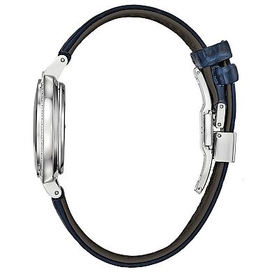 Bulova Women's Rubaiyat Stainless Steel Diamond Accent Blue Leather Strap Watch - 96R237