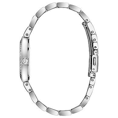 Bulova Women's Stainless Steel Crystal Accent Bracelet Watch, Circle Crystal Pendant Necklace & Hoop Earrings Box Set