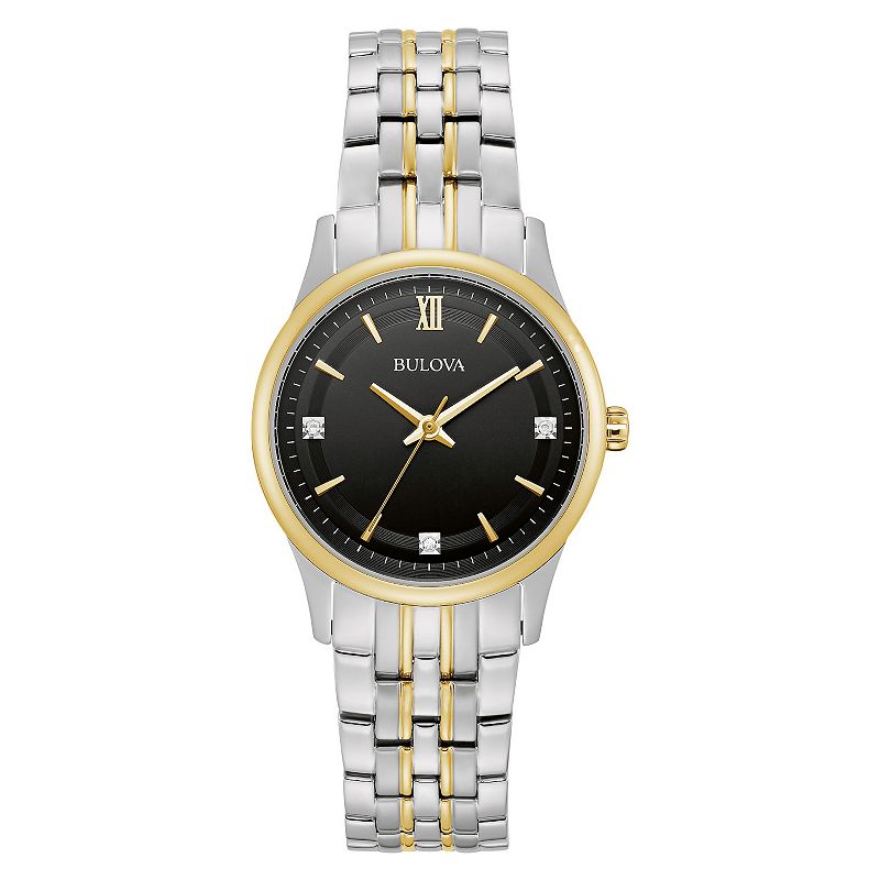 Bulova Women's Two-Tone Stainless Steel Diamond Accent Dial Bracelet Watch - 98P196, Size: 32 mm, Silver Gold