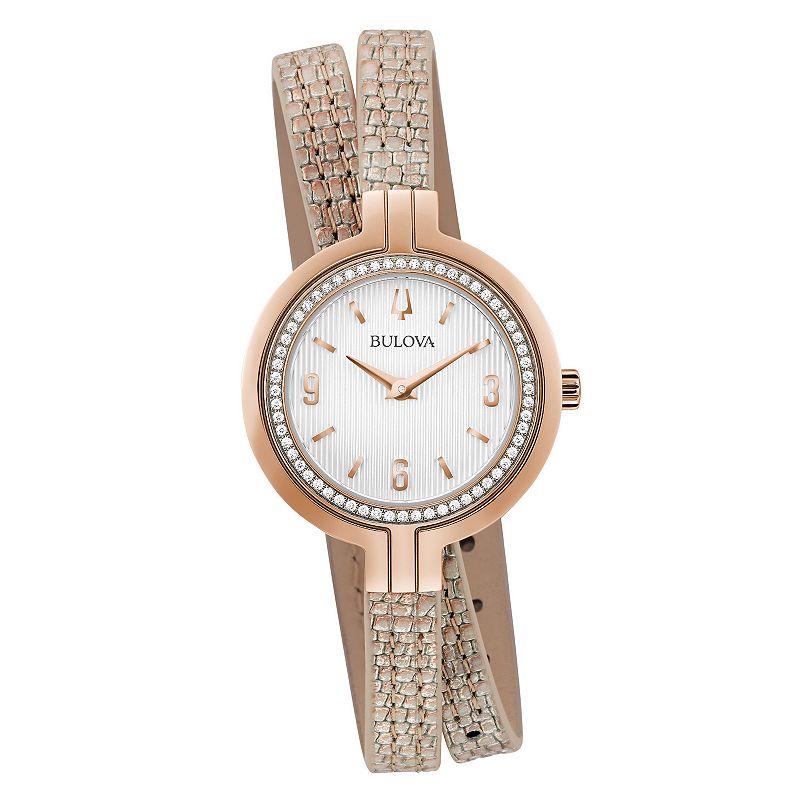 Bulova Women's Rhapsody Rose Gold Two-Tone Stainless Steel Rose Leather Double Wrap Strap Watch - 98R279, Size: 30MM, Pink