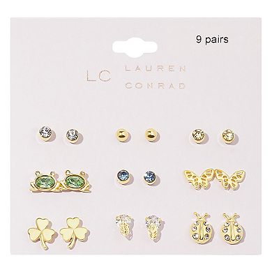 LC Lauren Conrad Gold Tone Crystal Spring Stud Earrings 9-Pack Set
