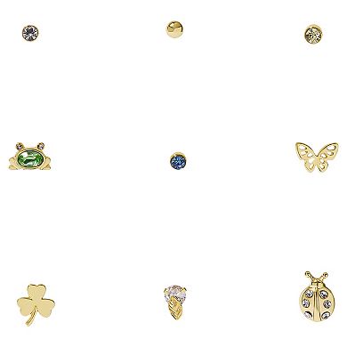 LC Lauren Conrad Gold Tone Crystal Spring Stud Earrings 9-Pack Set
