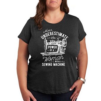 Plus Woman And Her Sewing Machine Graphic Tee