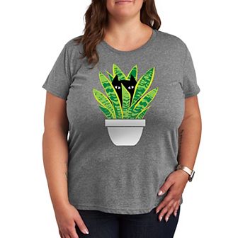 Plus Cat In Potted Plant Graphic Tee