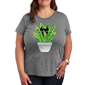 Plus Cat In Potted Plant Graphic Tee