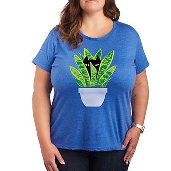 Plus Cat In Potted Plant Graphic Tee