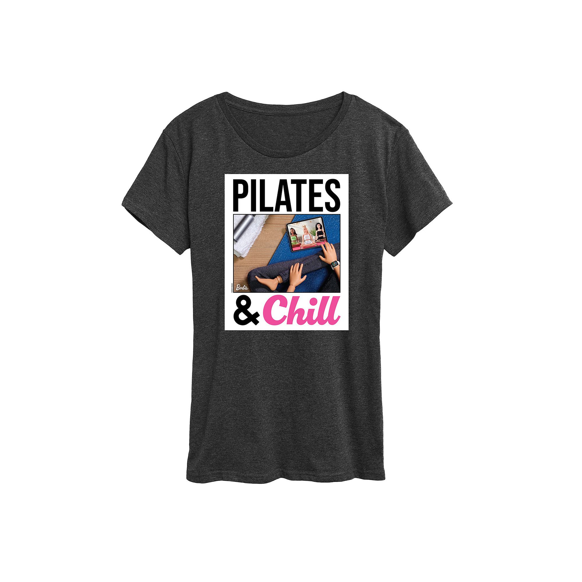 Womens Barbie® Pilates And Chill Graphic Tee, Size: Small, Heather Grey