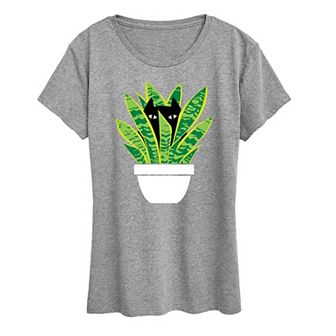 Women's Cat In Potted Plant Graphic Tee