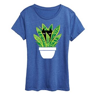Women's Cat In Potted Plant Graphic Tee