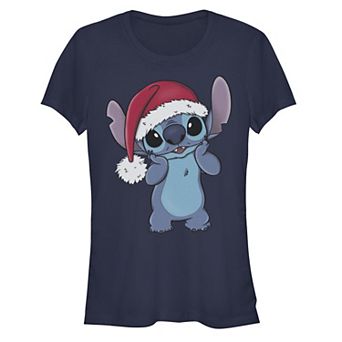 Disney's Lilo & Stitch Hopeful Wearing Santa Hat Stitch Juniors' Graphic Tee