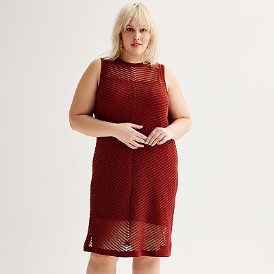 Plus Size Nine West Chevron Crochet Mesh Detailed Sleeveless
