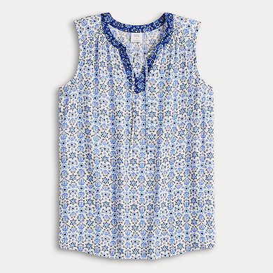 Women's Croft & Barrow® Split Neck Gauze Tank Top