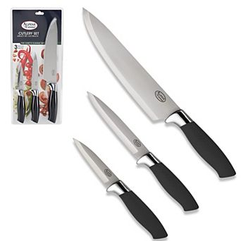 Alpine Cuisine 3 pc Cutlery Set With Black Handle - Stainless Steel Chef’s Knife Set For Kitchen