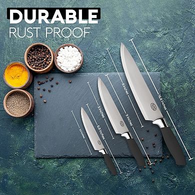 Alpine Cuisine 3-piece Cutlery Set With Black Handle - Stainless Steel Chef’s Knife Set For Kitchen