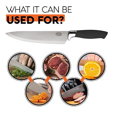 Alpine Cuisine 3-piece Cutlery Set With Black Handle - Stainless Steel Chef’s Knife Set For Kitchen