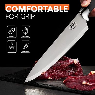 Alpine Cuisine 3-piece Cutlery Set With Black Handle - Stainless Steel Chef’s Knife Set For Kitchen