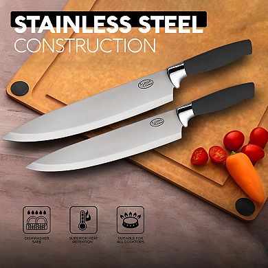 Alpine Cuisine 3-piece Cutlery Set With Black Handle - Stainless Steel Chef’s Knife Set For Kitchen