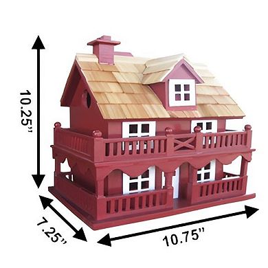 Outdoor Red Birdhouse with Side Entry Hole and Removable Back for Cleaning, 10.25 inches H