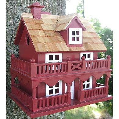 Outdoor Red Birdhouse with Side Entry Hole and Removable Back for Cleaning, 10.25 inches H