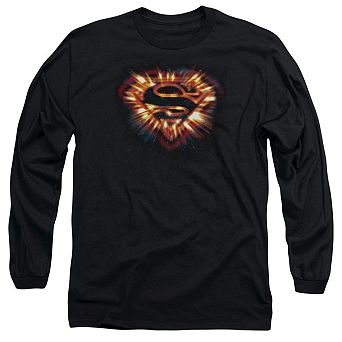 Superman Space Burst Shield Long Sleeve Adult T-shirt