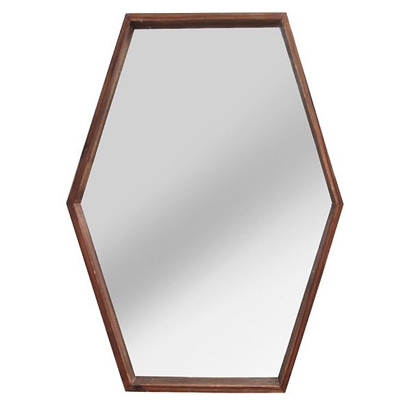 27" Brown Solid Hexagon Wood Mirror