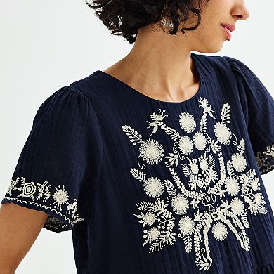 Women's Farmers Market Embroidered Peplum Top