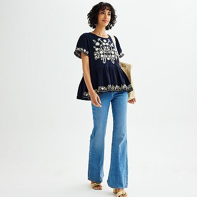 Women's Farmers Market Embroidered Peplum Top