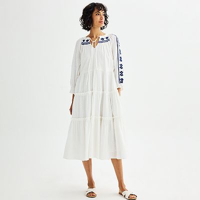 knee length dresses for ladies Sleeveless embroidered tiered maxi dress – Reistor