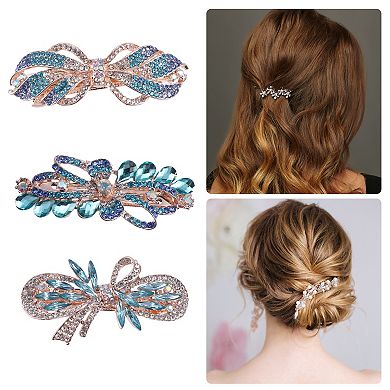 3 Pcs Women's Sparkly Rhinestone Hair Clip Barrettes