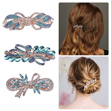 3 Pcs Hair Barrettes for Women Sparkly Rhinestones Hair Clips