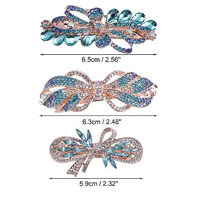 3 Pcs Women's Sparkly Rhinestone Hair Clip Barrettes