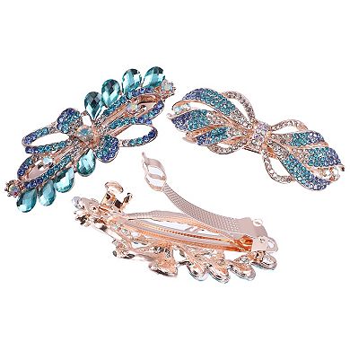 3 Pcs Women's Sparkly Rhinestone Hair Clip Barrettes