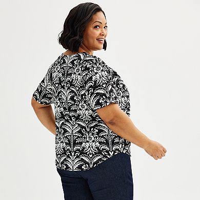 Plus Size Croft & Barrow Short Sleeve V-Neck Popover T-Shirt