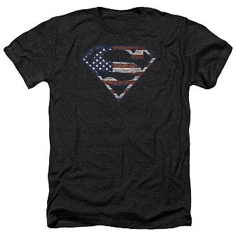 Superman War-torn Flag Adult Heather T-shirt