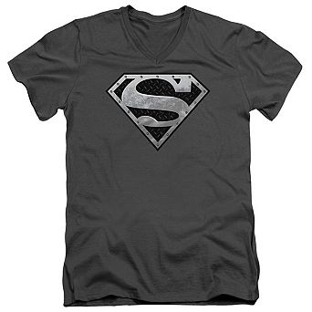 Superman Super Metallic Shield Short Sleeve Adult V Neck T-shirt