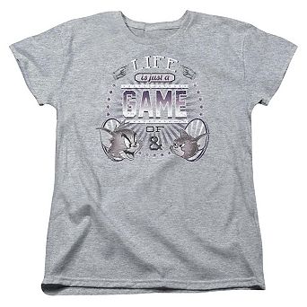 Tom And Jerry Life Is A Game Short Sleeve Womens T-shirt