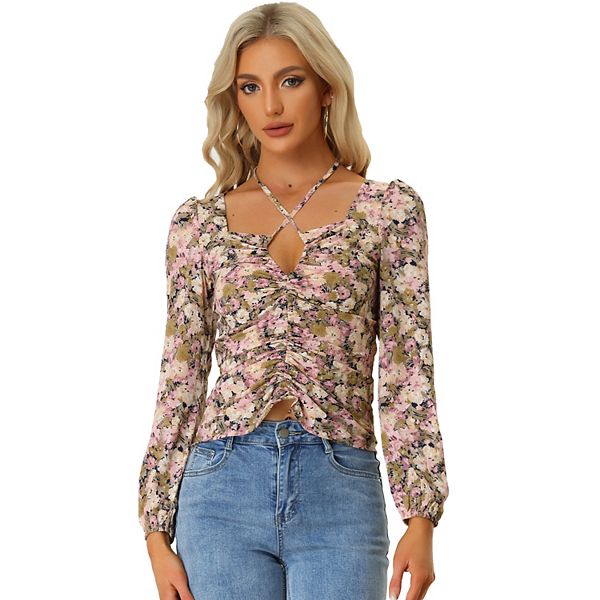 Crisscross Cutout Balloon Sleeve Blouse
