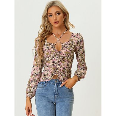 Crisscross Tie Back Flounce Sleeve Cropped Blouse
