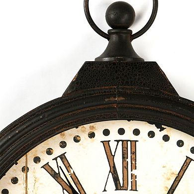 35" Black and Beige Round Distressed Finish Wall Clock
