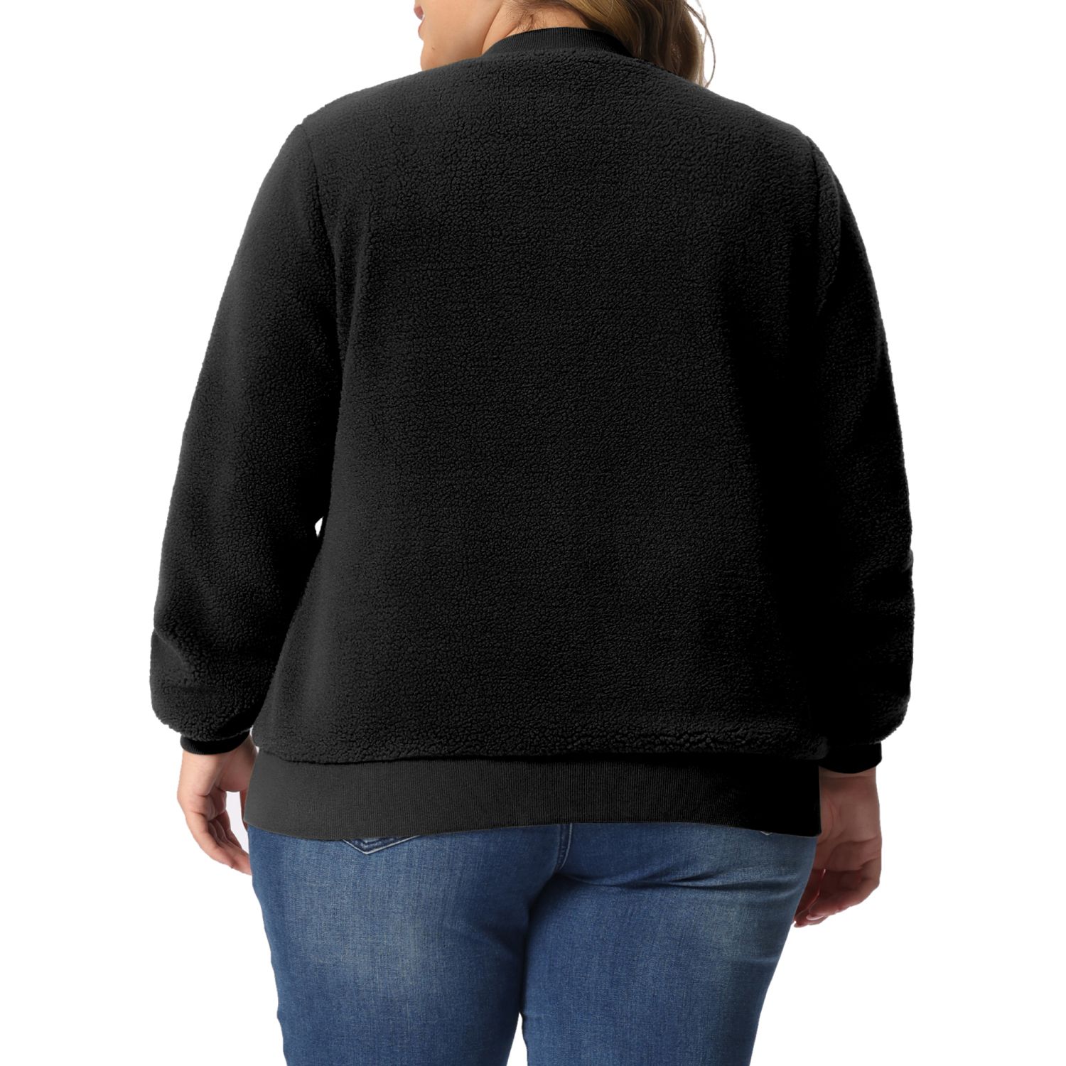 Womens Fuzzy Fleece Jacket Cropped Zip Up Long ... - Shein